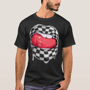 Funny Checkered Schwarz-weiß Lip Niedlich Checkerb T-Shirt