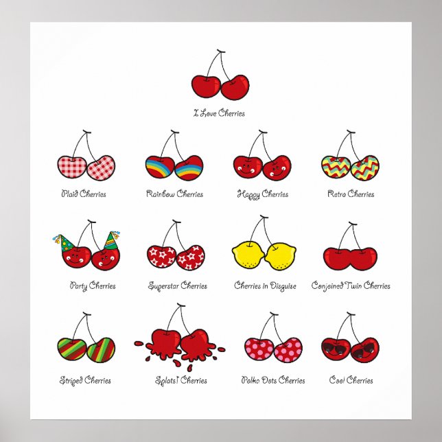 Funny Cheeky Cherries Niedlich Twins Kinderzimmer  Poster (Vorne)