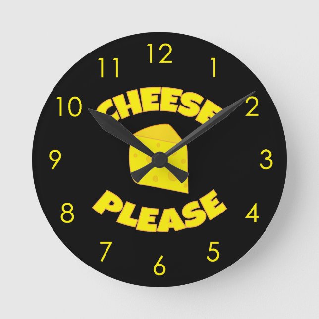 Funny Cheese Bitte Keil von Swiss Cheese Throw Pi Runde Wanduhr (Vorderseite)