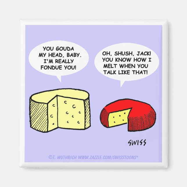 Funny Cheese Cartoon Flirt beim Verkochen Party Magnet (Vorne)