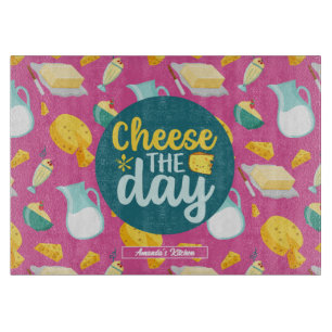 Funny Cheese The Day Retro Dairy Food Muster Schneidebrett