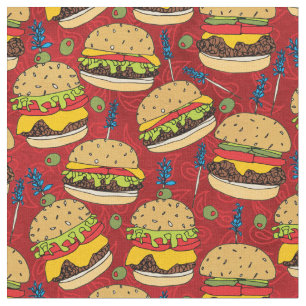 Funny Cheeseburger über Red Food Patches Stoff