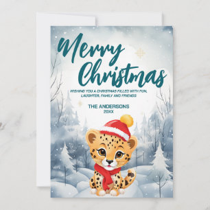 Funny Cheetah Merry Xmas Baum Schnee Feier Feiertagskarte