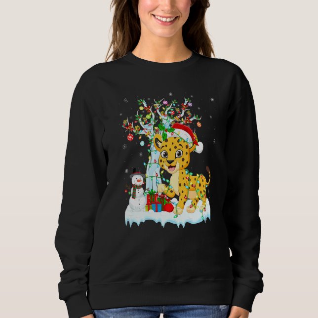 Funny Cheetah Xmas Tree Lighting Weihnachtsmannmüt Sweatshirt (Vorderseite)