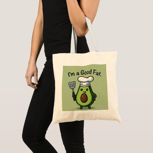Funny Chef Avocado "Good Fat" Reusable Tote Bag Tragetasche (Vorderseite (Produkt))