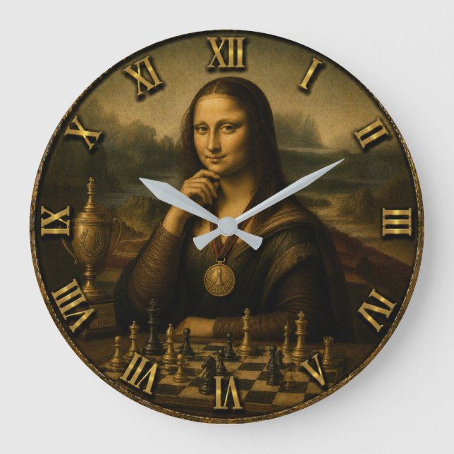 Funny Chess Mona Lisa Chess Master Art Decor  Große Wanduhr (Vorderseite)
