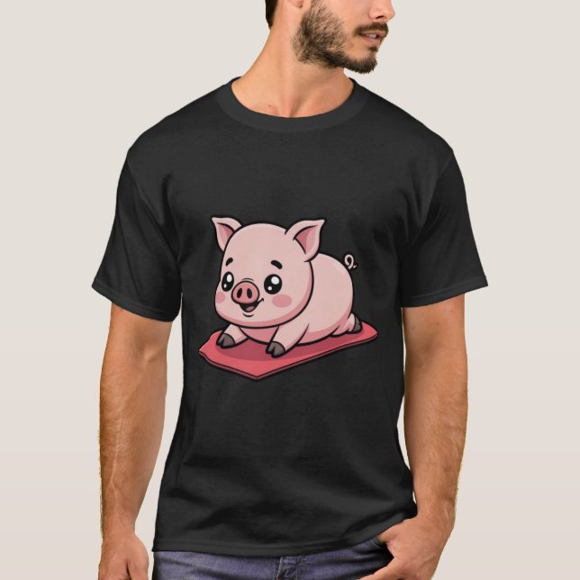 Funny Chibi Pig Falling During Yoga Pose Cute Kawa T-Shirt (Vorderseite)