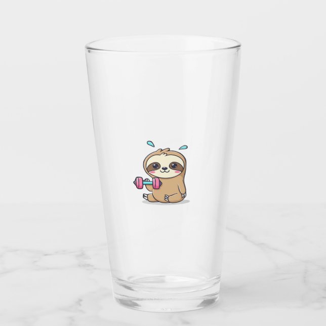 Funny Chibi Sloth Workout  Cute Kawaii Gym Cartoon Glas (Vorderseite)
