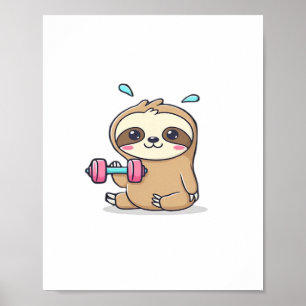 Funny Chibi Sloth Workout Niedlich Kawaii Gym Cart Poster