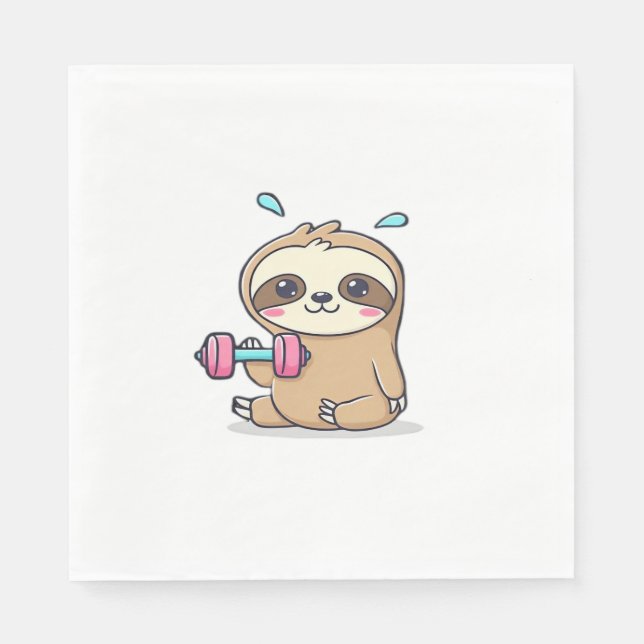 Funny Chibi Sloth Workout Niedlich Kawaii Gym Cart Serviette (Vorderseite)