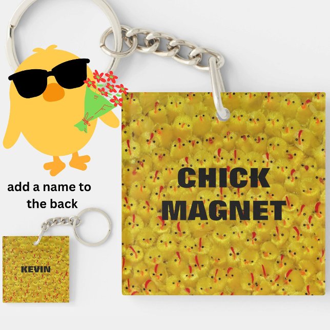 Funny CHICK MAGNET Yellow Oaster Chips Schlüsselanhänger (A cute, colorful, funny keychain, for the chick magnet in your life! Personalize the back with name.)
