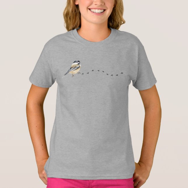 Funny Chickadee Niedliche Vogelspuren T-Shirt (Vorderseite)