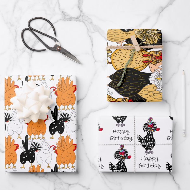 Funny Chicken Birthday Geschenkpapier Set (Vorderseite)