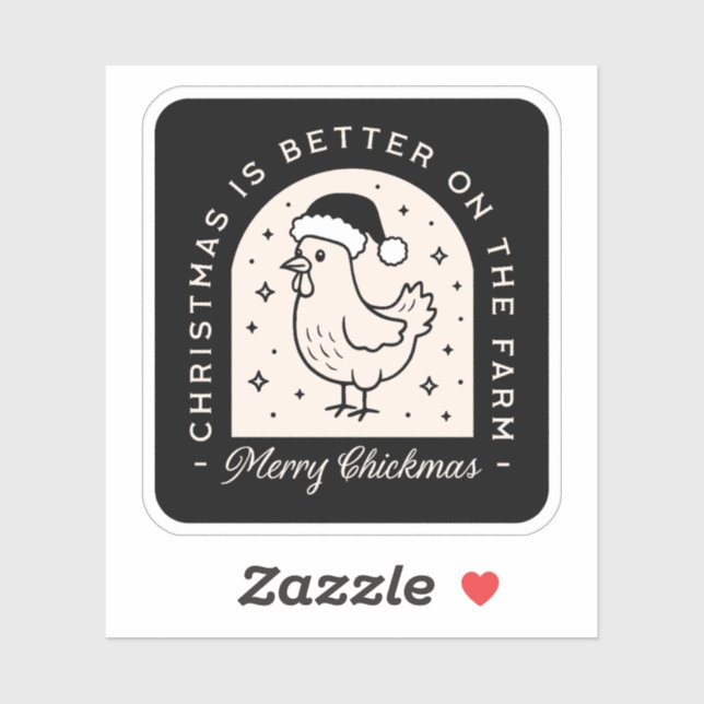Funny chicken Christmas farm puns whimsical black Aufkleber (Blatt)