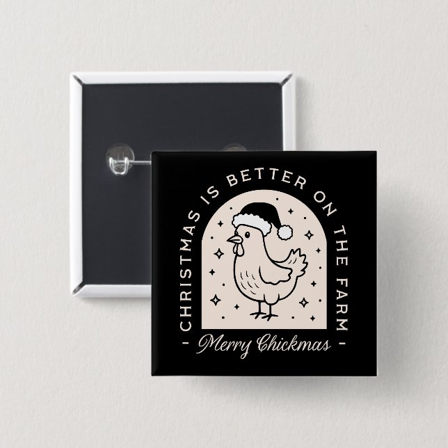 Funny chicken Christmas farm puns whimsical black Button (Vorne & Hinten)
