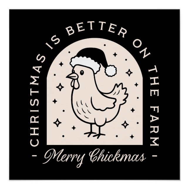 Funny chicken Christmas farm puns whimsical black Poster (Vorderseite)
