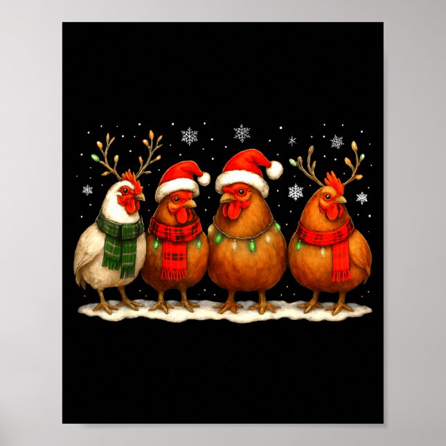 Funny Chicken Christmas Lights Farm Animal Cute Xm Poster (Vorne)