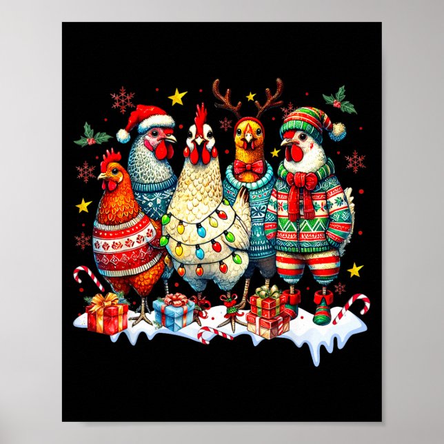 Funny Chicken Christmas Lights Farm Animal Cute Xm Poster (Vorne)