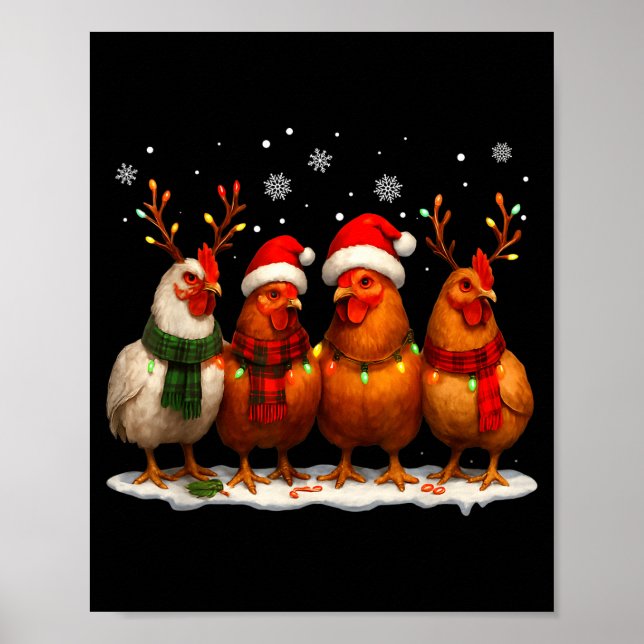 Funny Chicken Christmas Lights Farm Animal Cute Xm Poster (Vorne)