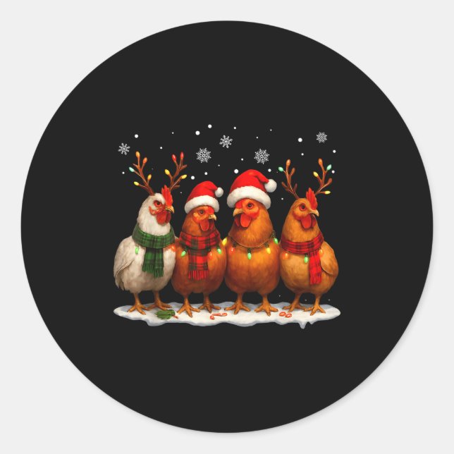 Funny Chicken Christmas Lights Farm Animal Cute Xm Runder Aufkleber (Vorderseite)
