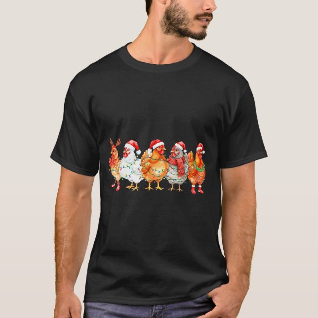 Funny Chicken Christmas Lights Farm Animal Xmas Ho T-Shirt (Vorderseite)