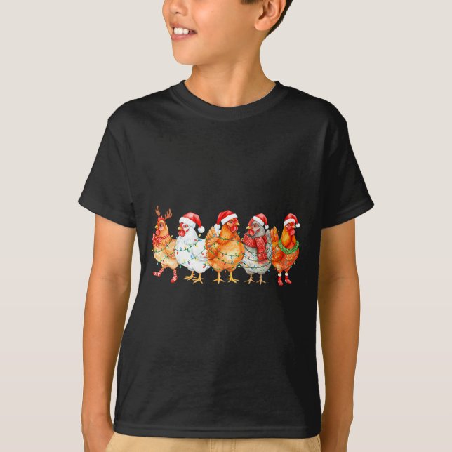 Funny Chicken Christmas Lights Farm Animal Xmas Ho T-Shirt (Vorderseite)