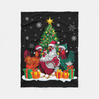 Funny Chicken Christmas Lights Tree Santa Hat Snow Fleecedecke