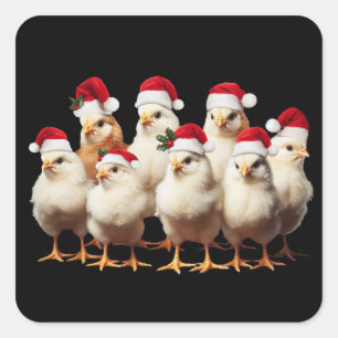 Funny Chicken Christmas, Weihnachten, Weihnachtsti Quadratischer Aufkleber