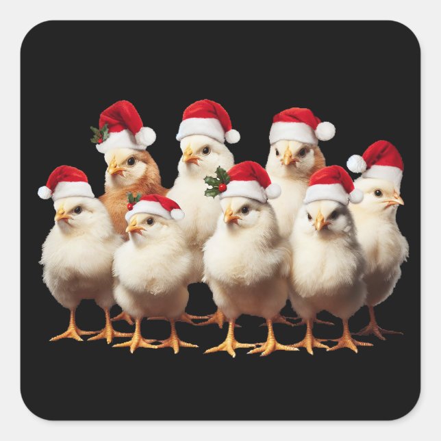 Funny Chicken Christmas, Weihnachten, Weihnachtsti Quadratischer Aufkleber (Vorderseite)