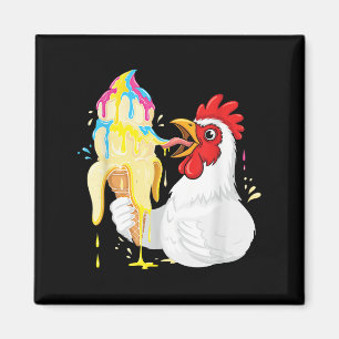 Funny Chicken Eating Banana Ice Magnet