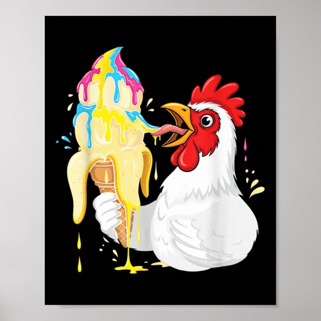 Funny Chicken Eating Banana Ice Poster (Vorne)