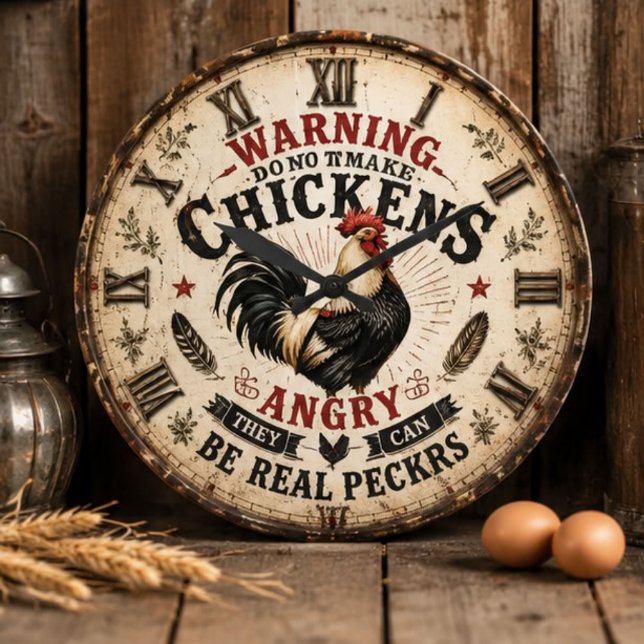Funny Chicken Farmhouse Rooster Große Wanduhr (Von Creator hochgeladen)