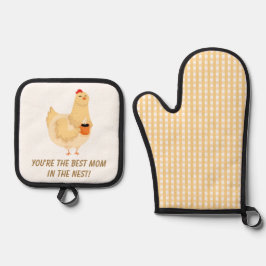 Funny Chicken Hen Mother Spaß Farm Mama Mommy Ofenhandschuh & Topflappen-Set