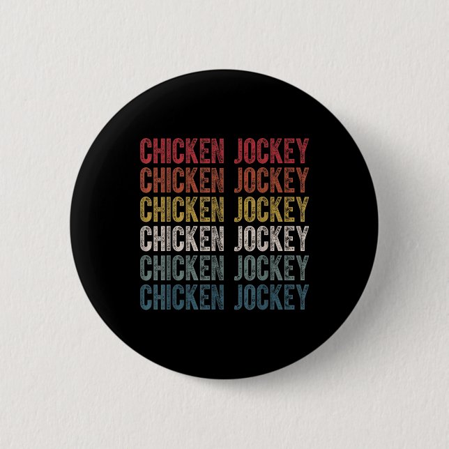 Funny Chicken Jockey Stack Repeat Schriftart Fun G Button (Vorderseite)