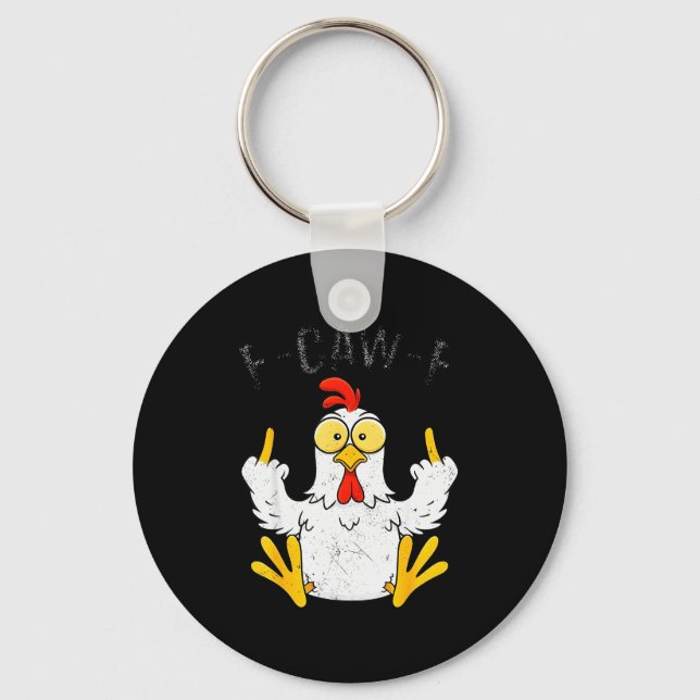 Funny Chicken Middle Finger F-caw-f Rooster Meme  Schlüsselanhänger (Vorderseite)