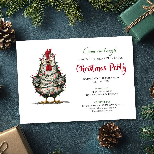 Funny Chicken Minimalist Holiday Party Printable Einladung (Funny Chickens Minimalist Holiday Party Printable)
