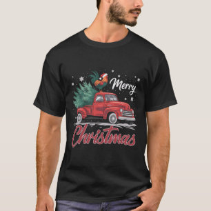 Funny Chicken on Red Truck Weihnachtsbaum Christma T-Shirt