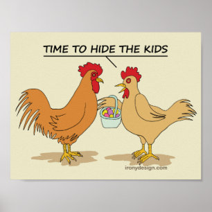 Funny Chicken Ostereier Cartoon Poster