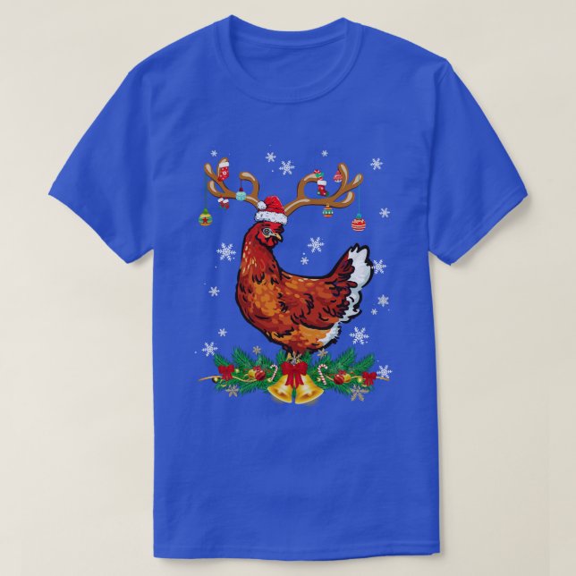 Funny Chicken Reindeer Lights Ornament Santa Chris T-Shirt (Design vorne)