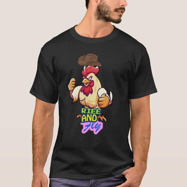 Funny Chicken Rise and Fly” T-Shirt (Vorderseite)