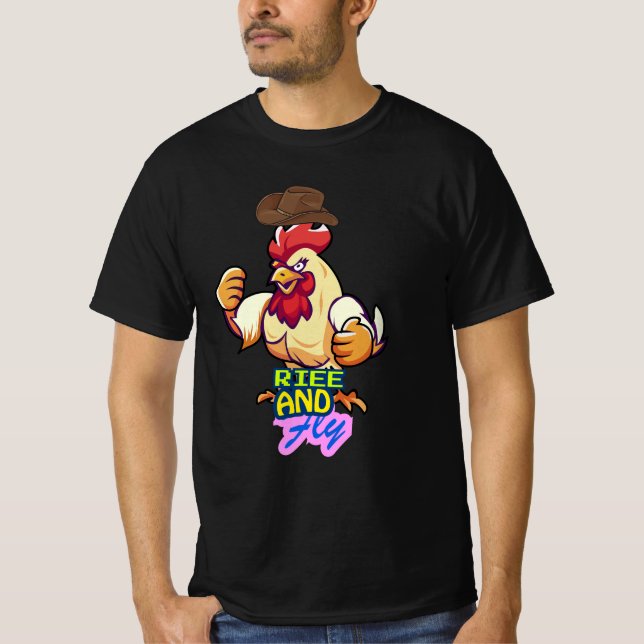 Funny Chicken Rise and Fly” T-Shirt (Vorderseite)