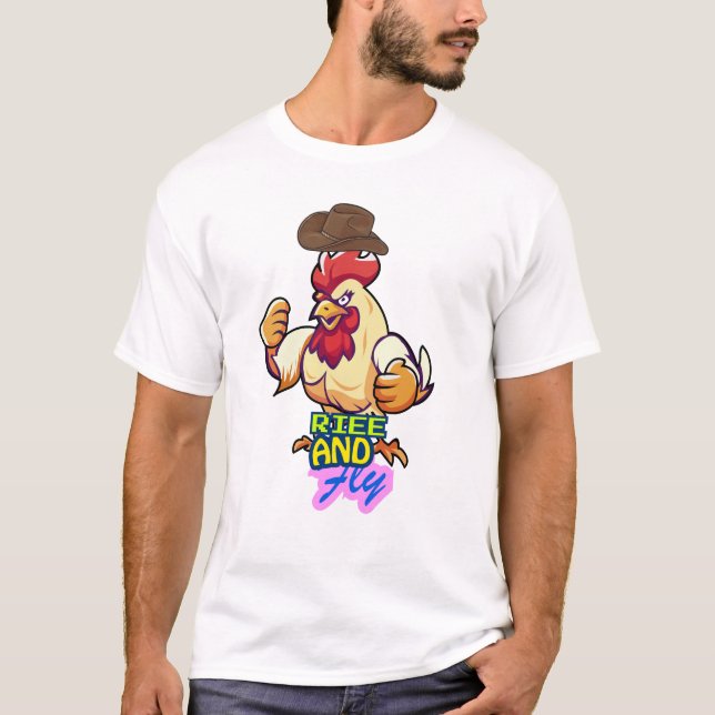 Funny Chicken Rise and Fly” T-Shirt (Vorderseite)