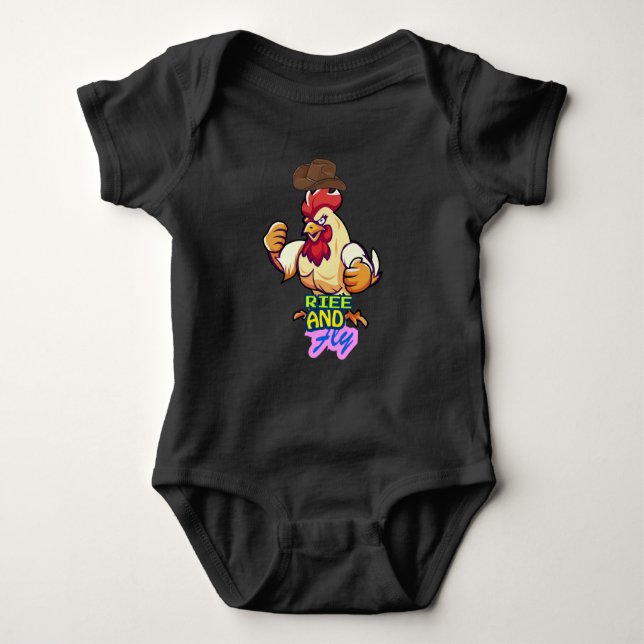 Funny Chicken Rise and Fly” T-Shirt Baby Strampler (Vorderseite)