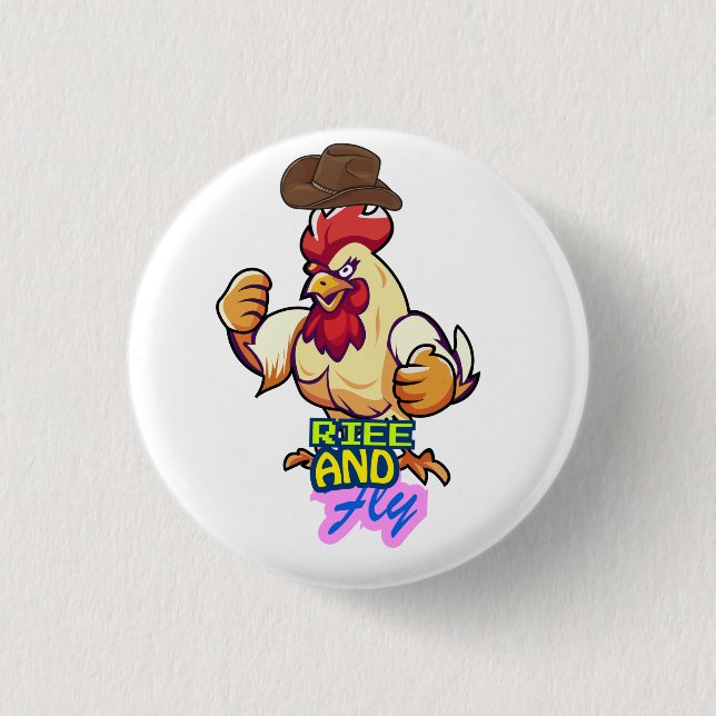 Funny Chicken Rise and Fly” T-Shirt Button (Vorderseite)