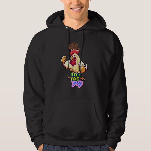 Funny Chicken Rise and Fly” T-Shirt Hoodie (Vorderseite)