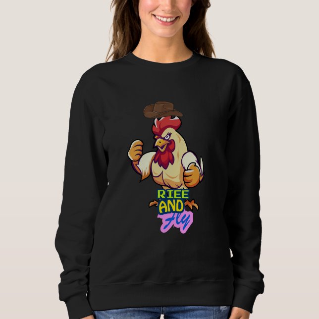 Funny Chicken Rise and Fly” T-Shirt Sweatshirt (Vorderseite)