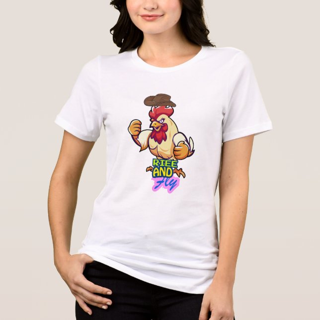 Funny Chicken Rise and Fly” T-Shirt Tri-Blend Shirt (Vorderseite)