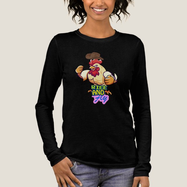 Funny Chicken Rise and Fly” T-Shirt Tri-Blend Shirt (Vorderseite)