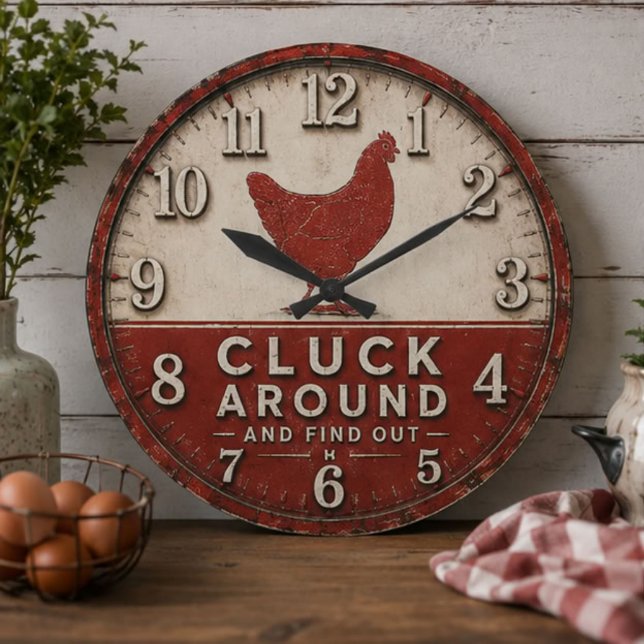 Funny Chicken Rustic Farmhouse  Große Wanduhr (Von Creator hochgeladen)
