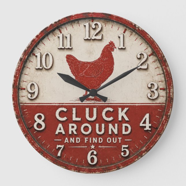 Funny Chicken Rustic Farmhouse  Große Wanduhr (Vorderseite)